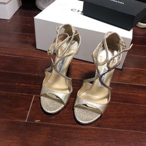 Jimmy Choo Lang - lame metallic with gold heel